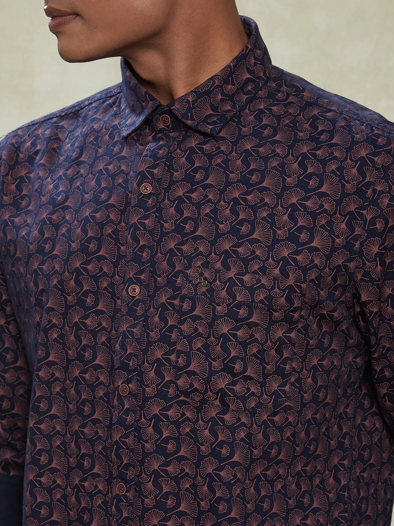 100% COTTON  INDIGO Navy Blue Slim Fit Full Sleeve Casual Mens Printed Shirt