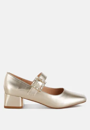 Abeba Diamante Brooch Metallic Mary Jane Pumps