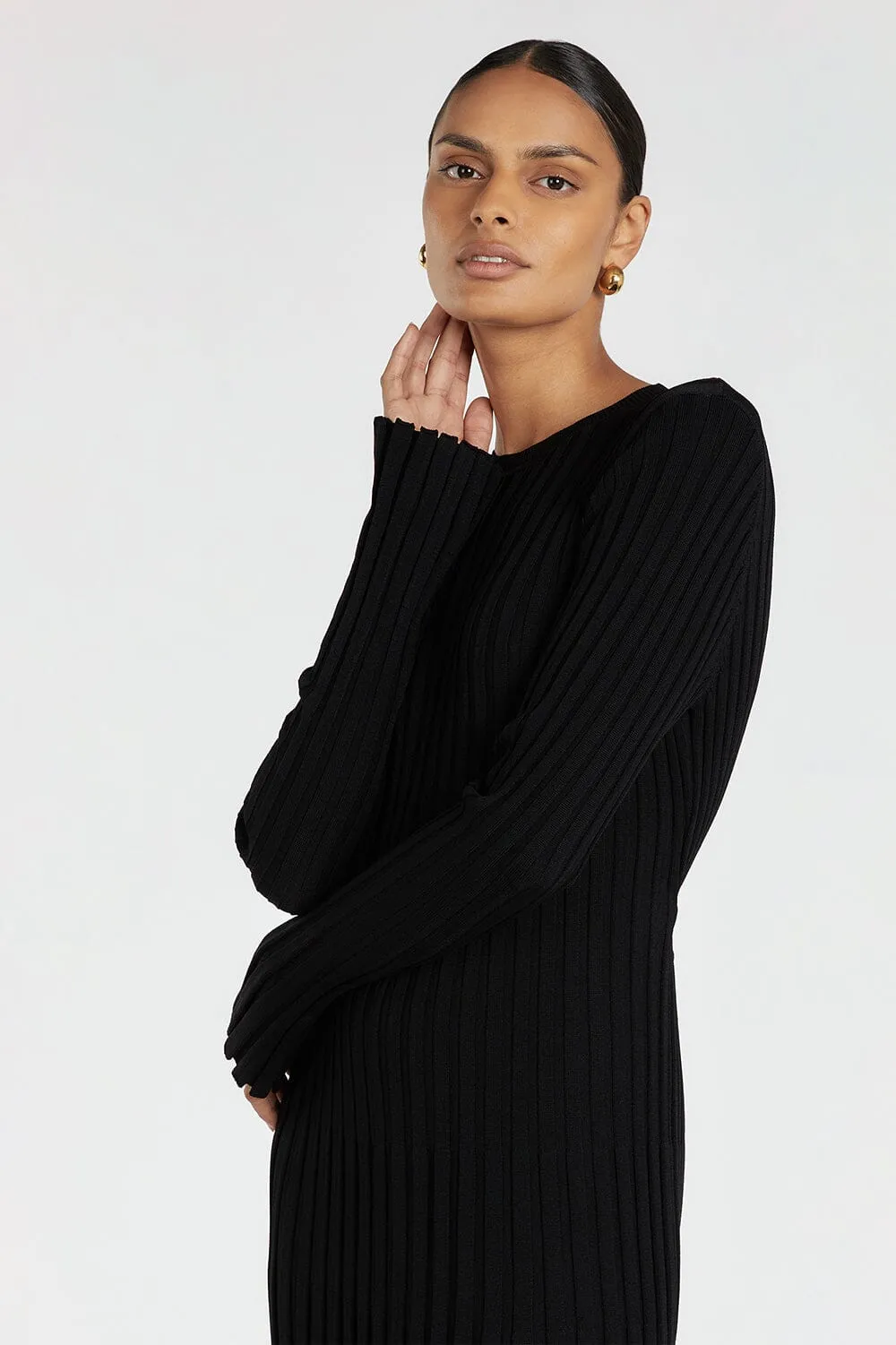 ADA BLACK LONG SLEEVE MIDI DRESS