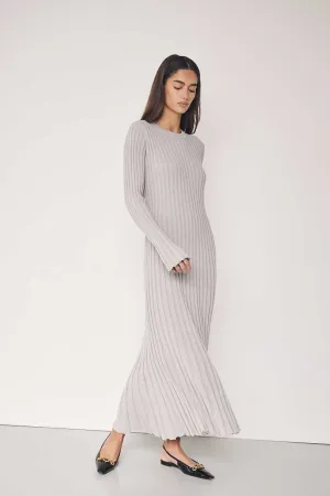 ADA SILVER LONG SLEEVE MIDI DRESS