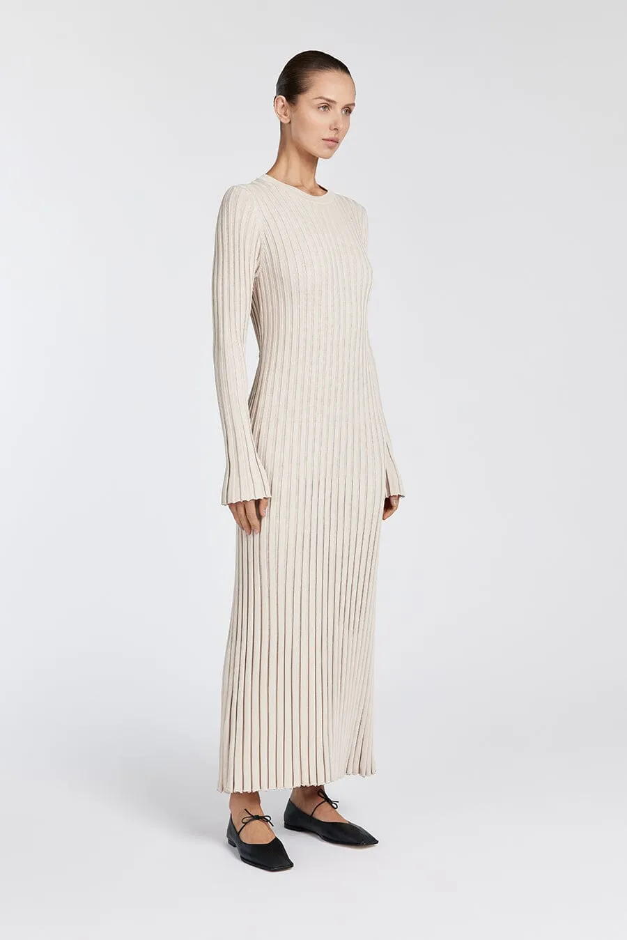 ADA STONE LONG SLEEVE MIDI DRESS