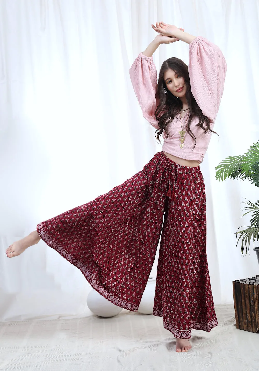 Althea Palazzo Pants: Burgundy (Wholesale)