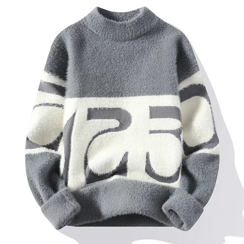 Autumn Winter New Fashion Round Neck Long Sleeve Patchwork Pullovers Men Clothing Loose Trend Knitting Sweater Men Korean Tops