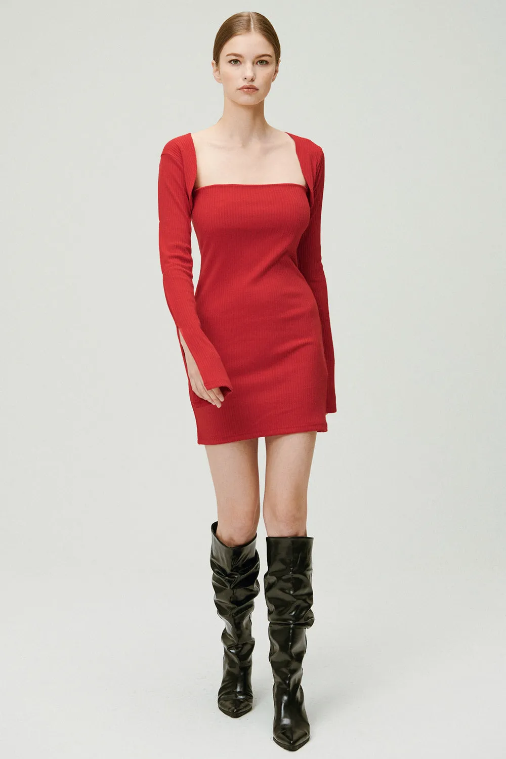 Ayn Square Neck Ribbed Dress