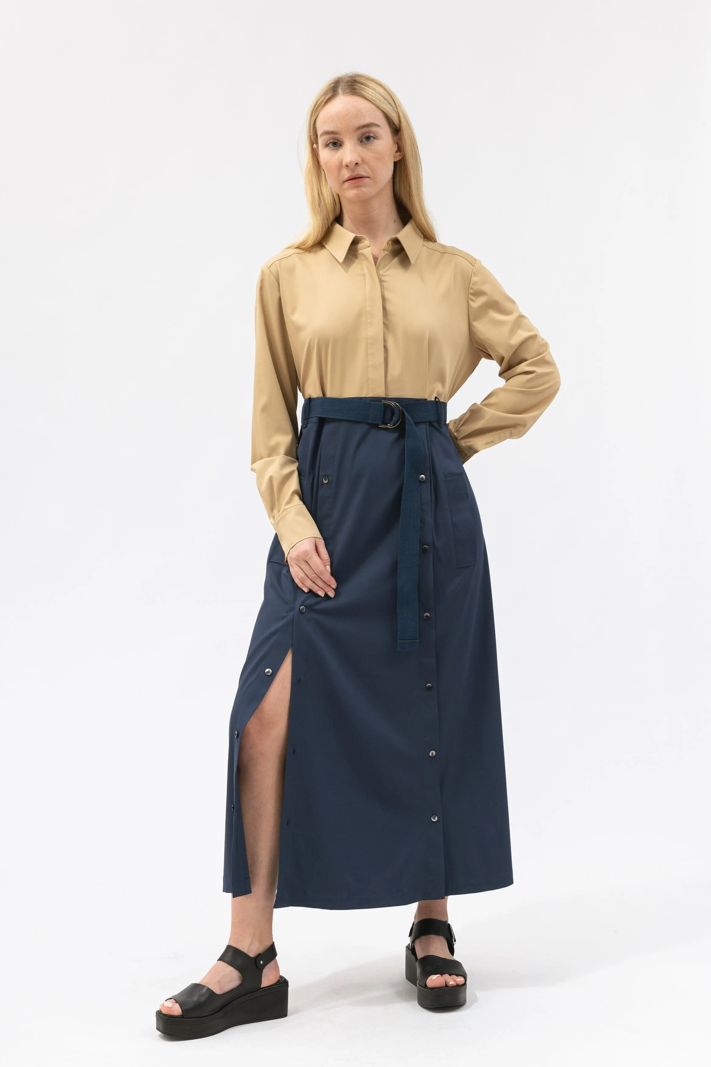 Bamboo Back-Gathered Shirt Dress