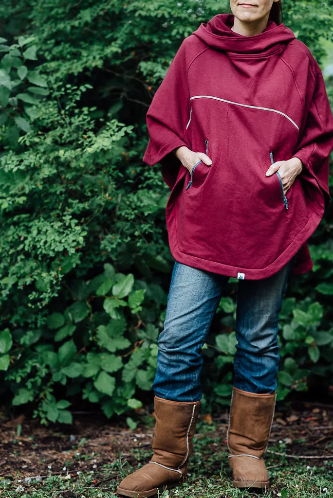 Bamboo Soft Cotton Poncho - Burgundy