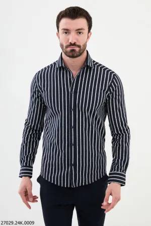 Black and White Striped Men's Casual Shirt.