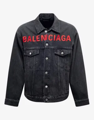 Black Chest Logo Denim Jacket