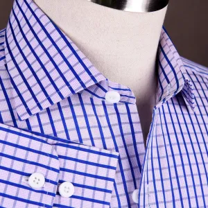 Blue Striped Purple Grid Plaids & Checks Formal Business Dress Shirt