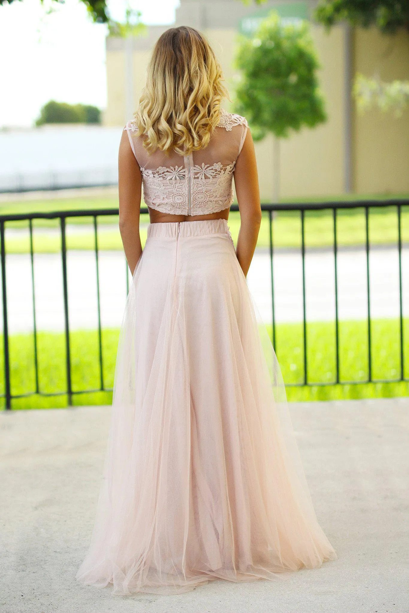 Blush Crochet Crop Top and Tulle Set