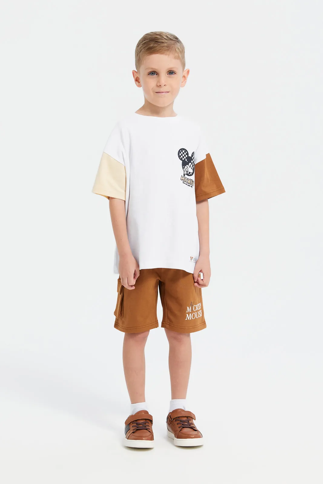 Boys White Oversized Mickey Mouse T-Shirt