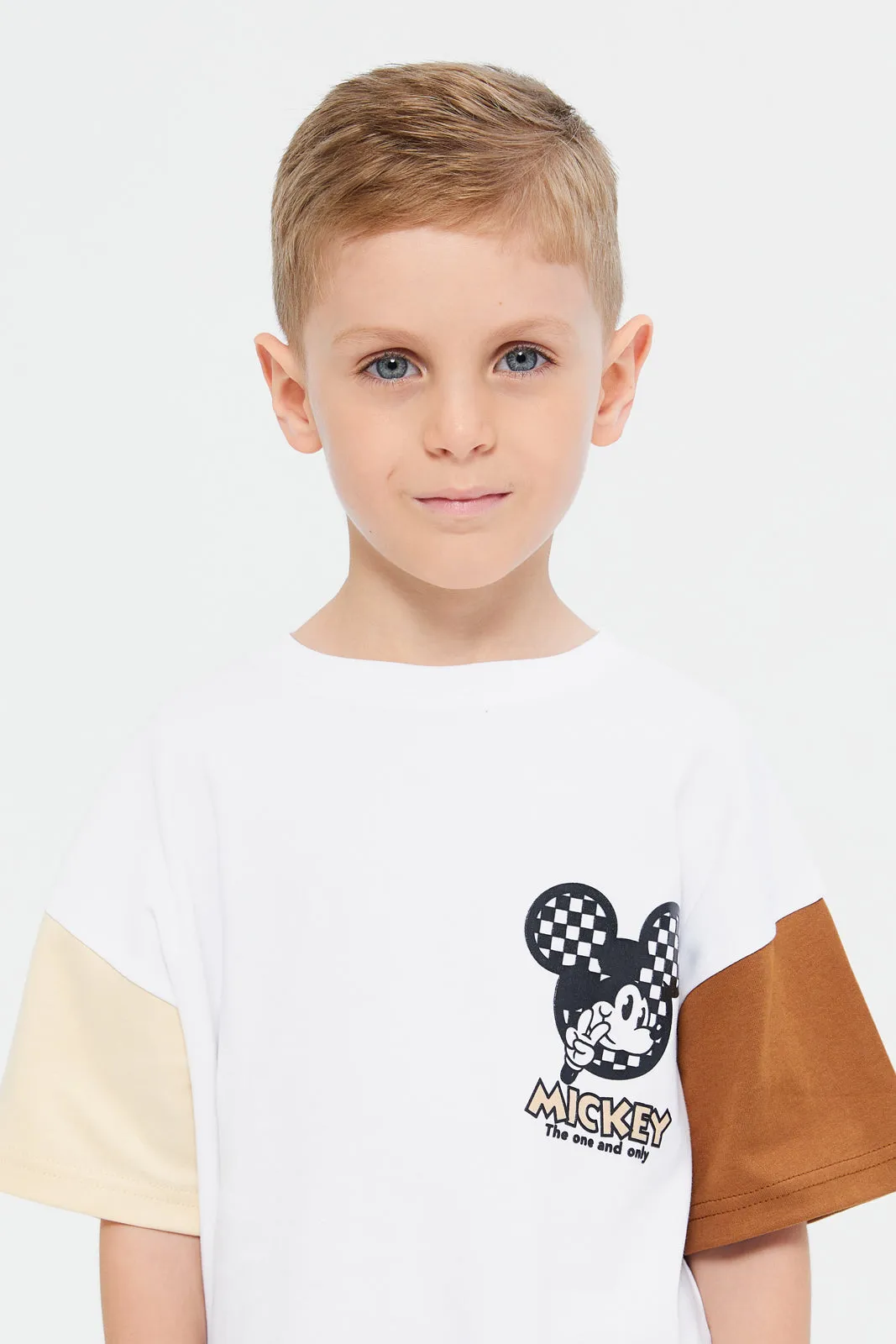 Boys White Oversized Mickey Mouse T-Shirt