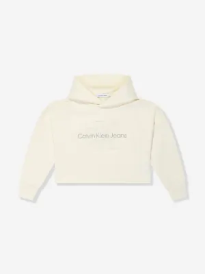 Calvin Klein Girls Monogram Embroidered Hoodie in Beige