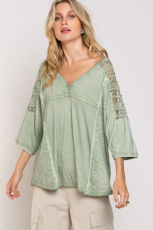 Caroline Feminine Boho Crochet Sleeve Top