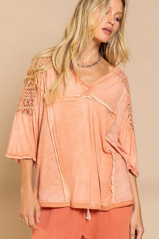 Caroline Feminine Boho Crochet Sleeve Top