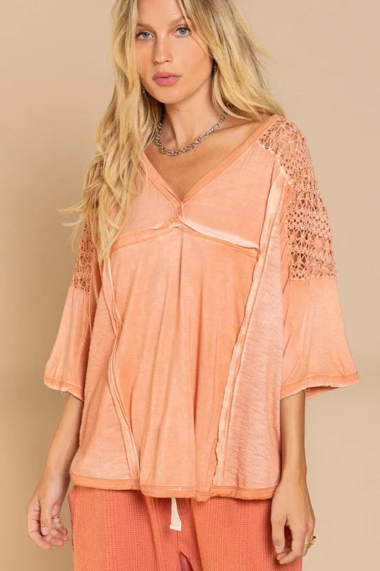 Caroline Feminine Boho Crochet Sleeve Top