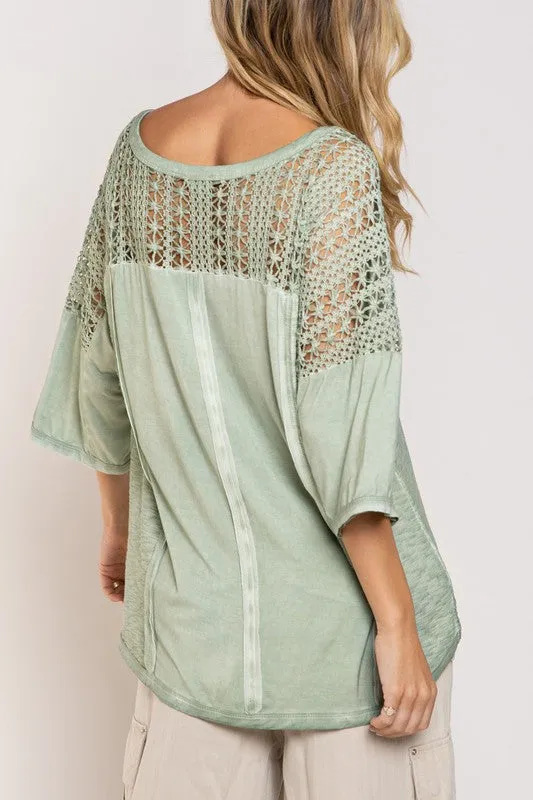 Caroline Feminine Boho Crochet Sleeve Top