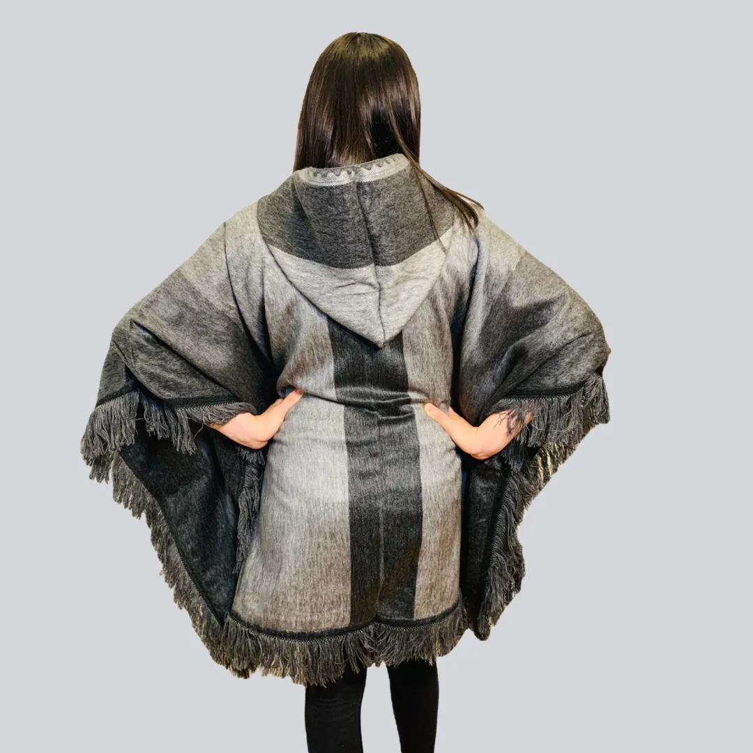 Charcoal Alpaca Poncho With Hood