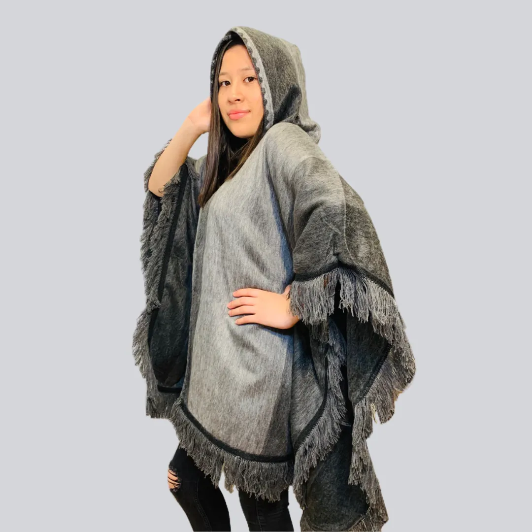 Charcoal Alpaca Poncho With Hood