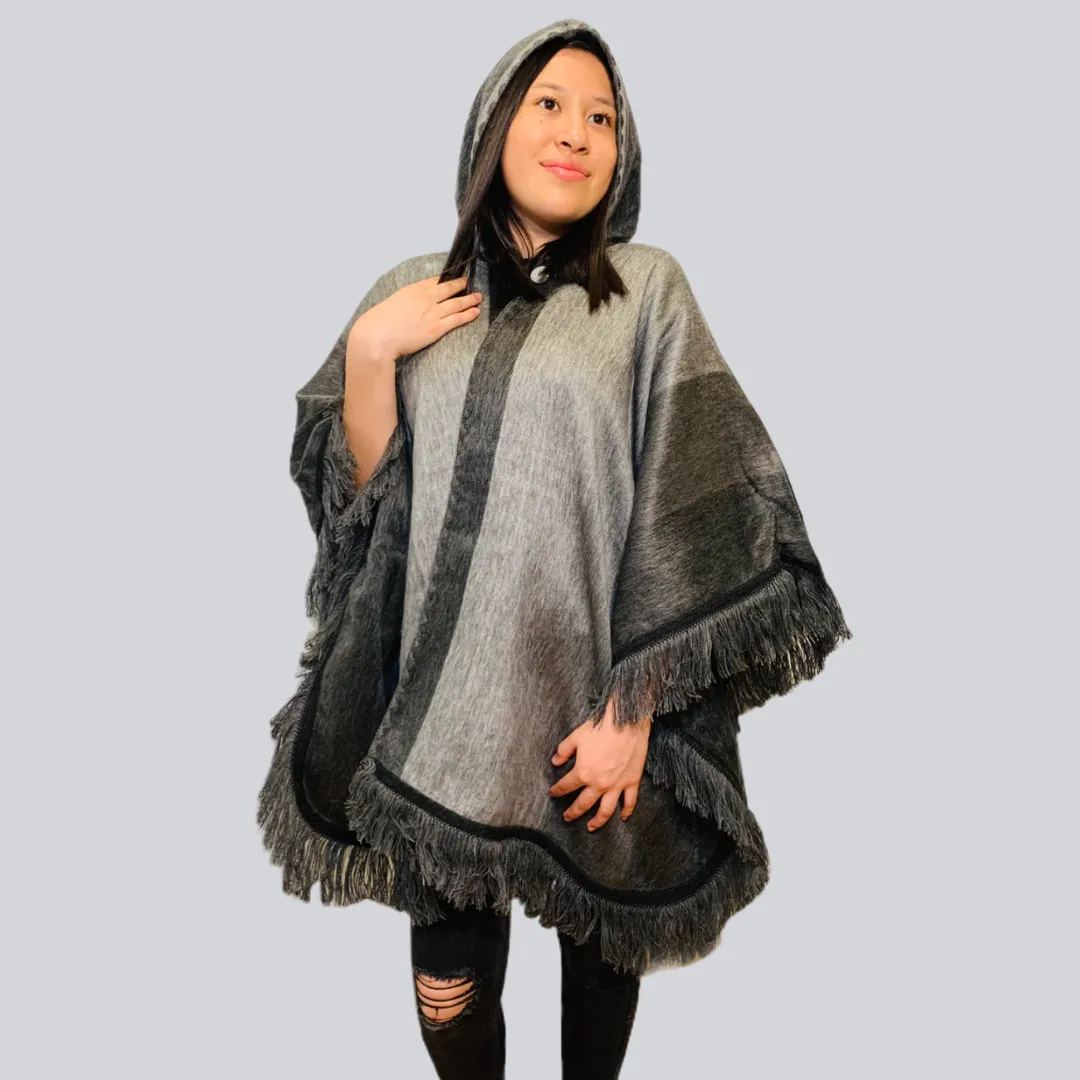 Charcoal Alpaca Poncho With Hood