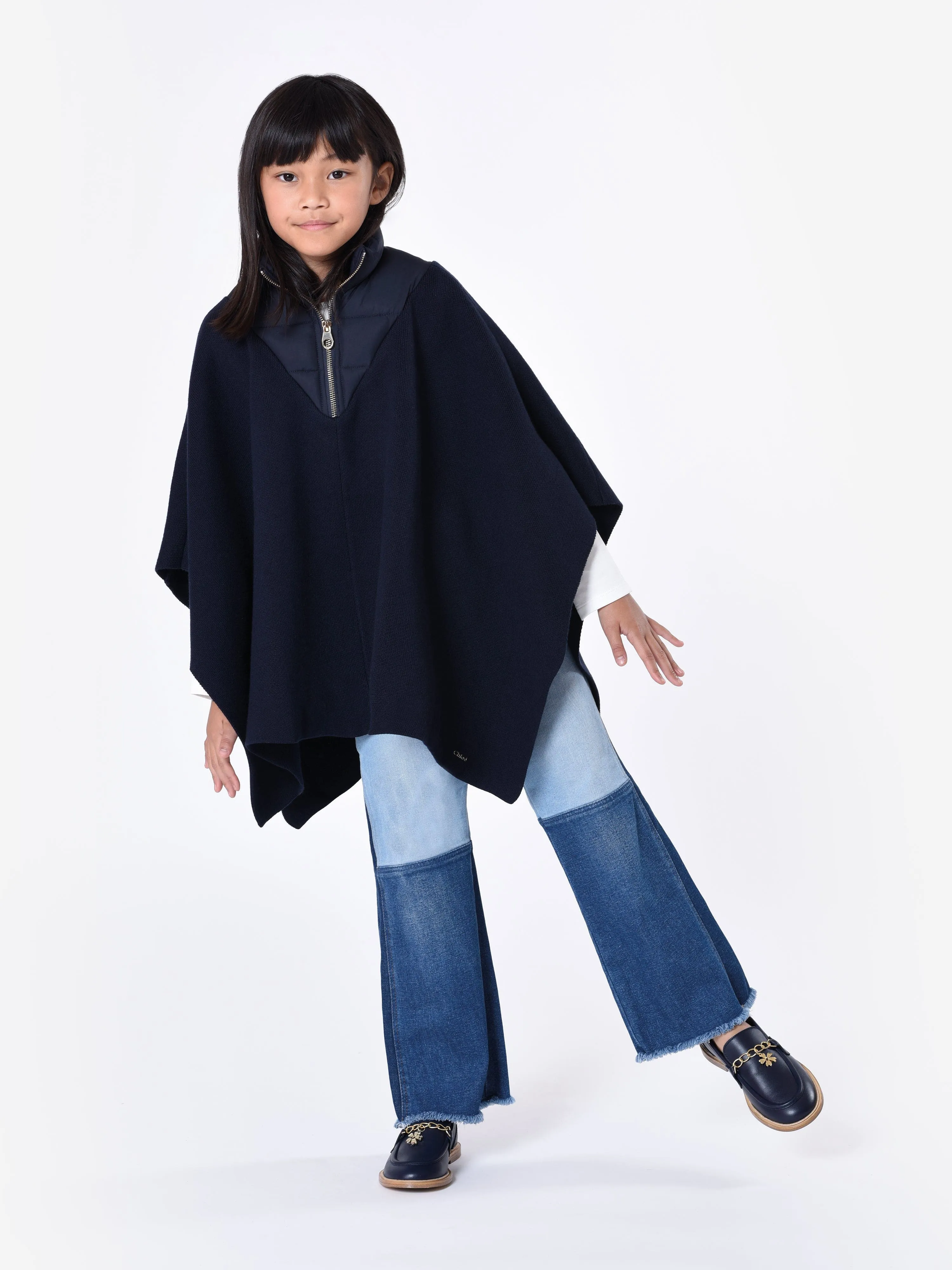 Chloé Girls Knitted Cape in Navy