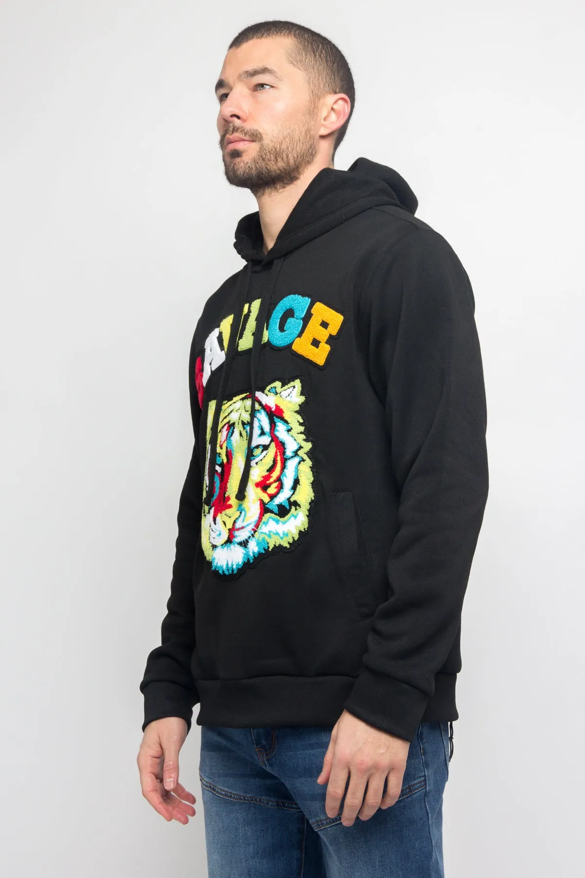 Colorful Chenille Patched Savage Tiger Hoodie