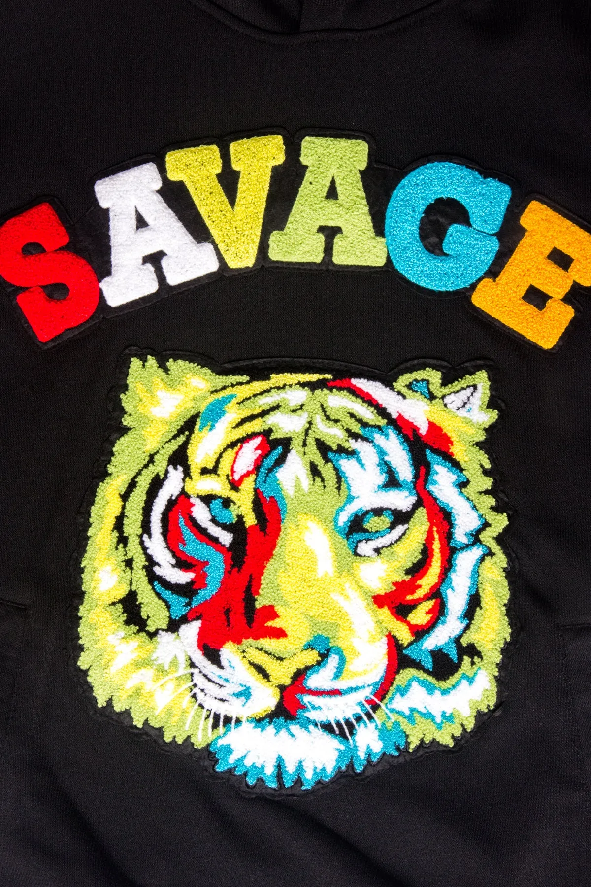 Colorful Chenille Patched Savage Tiger Hoodie