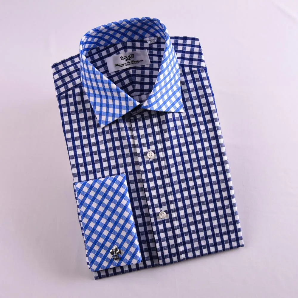 Contrast Check Formal Business Dress Shirt Designer Checkered Inner Lining