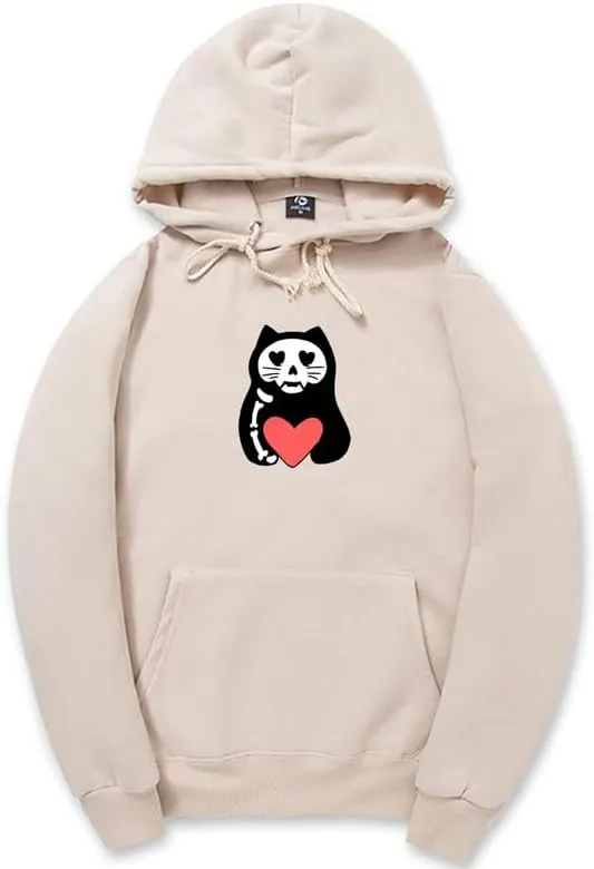 CORIRESHA Unisex Funny Cat Hoodie Long Sleeve Drawstring Pocket Heart Sweatshirt