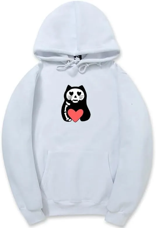 CORIRESHA Unisex Funny Cat Hoodie Long Sleeve Drawstring Pocket Heart Sweatshirt