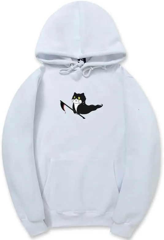 CORIRESHA Unisex Ghost Cat Hoodie Long Sleeve Drawstring Casual Halloween Sweatshirt