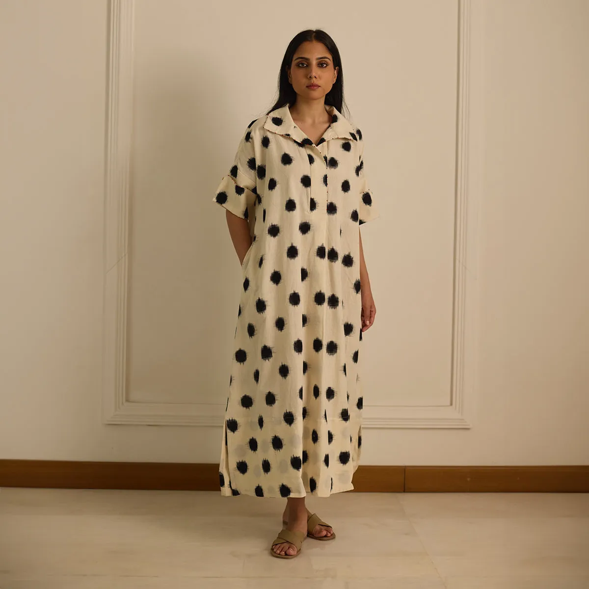 Cotton Shirt Dress for Women | Off-White | Ikat Print