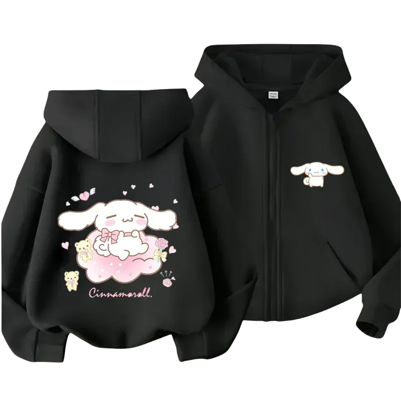 Cute Cinnamon Kids Zipper Hoodie Cartoon Print Autumn/Winter Long-sleeved Sweatshirt Casual Top For Boy And Girl Outdoor Jackets