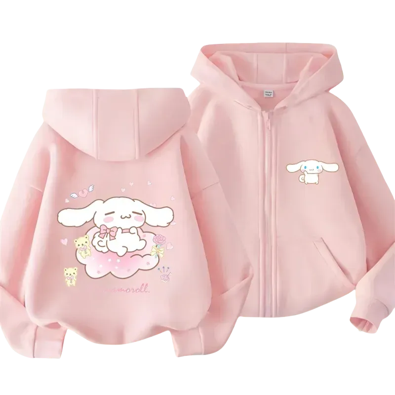 Cute Cinnamon Kids Zipper Hoodie Cartoon Print Autumn/Winter Long-sleeved Sweatshirt Casual Top For Boy And Girl Outdoor Jackets