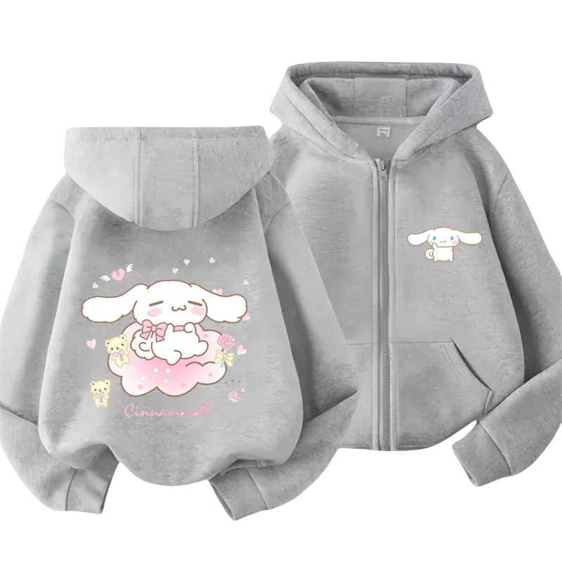 Cute Cinnamon Kids Zipper Hoodie Cartoon Print Autumn/Winter Long-sleeved Sweatshirt Casual Top For Boy And Girl Outdoor Jackets