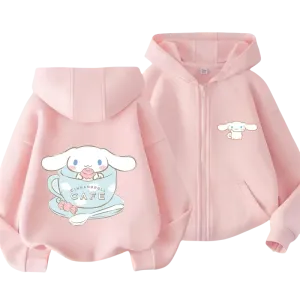 Cute Cinnamon Kids Zipper Hoodie Cartoon Print Autumn/Winter Long-sleeved Sweatshirt Casual Top For Boy And Girl Outdoor Jackets