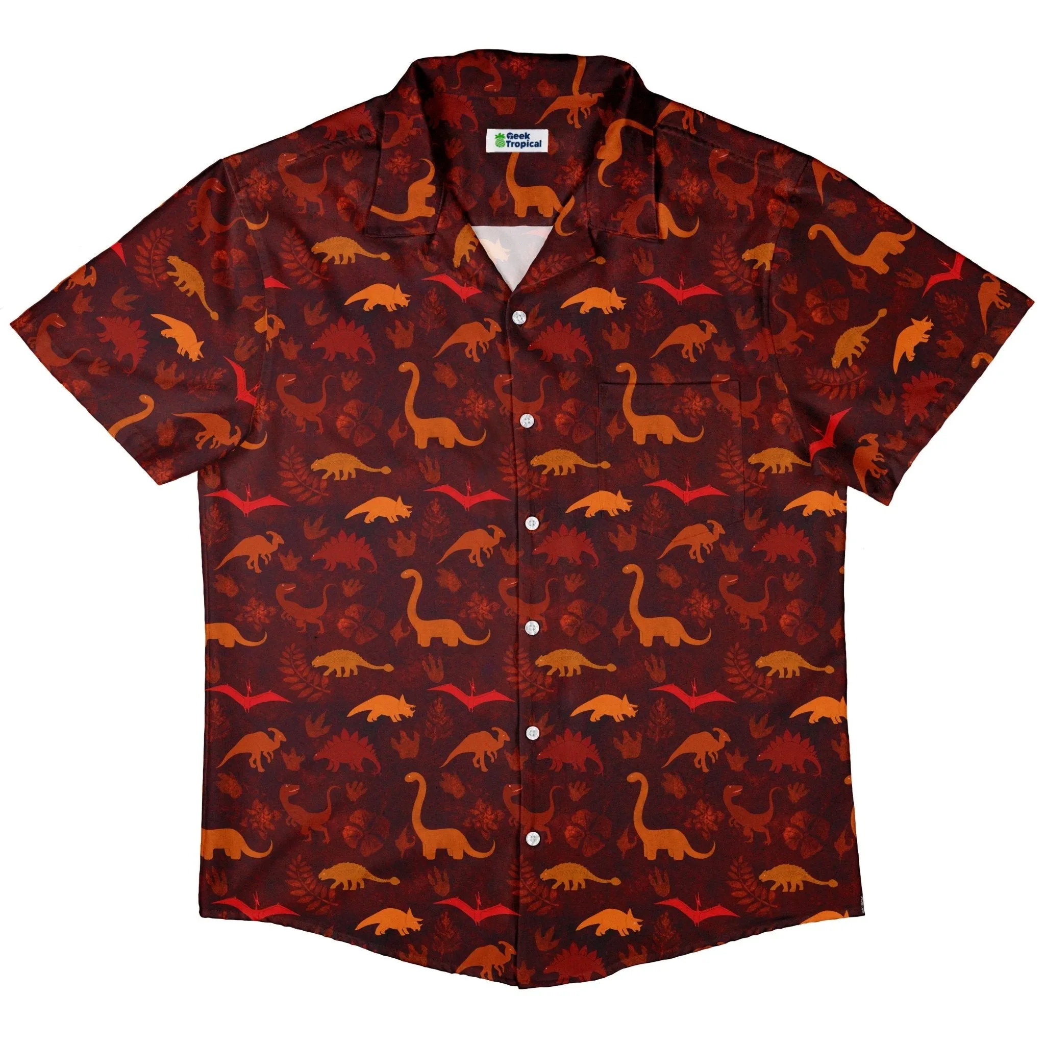 Dinosaur Tropical Sunset Button Up Shirt