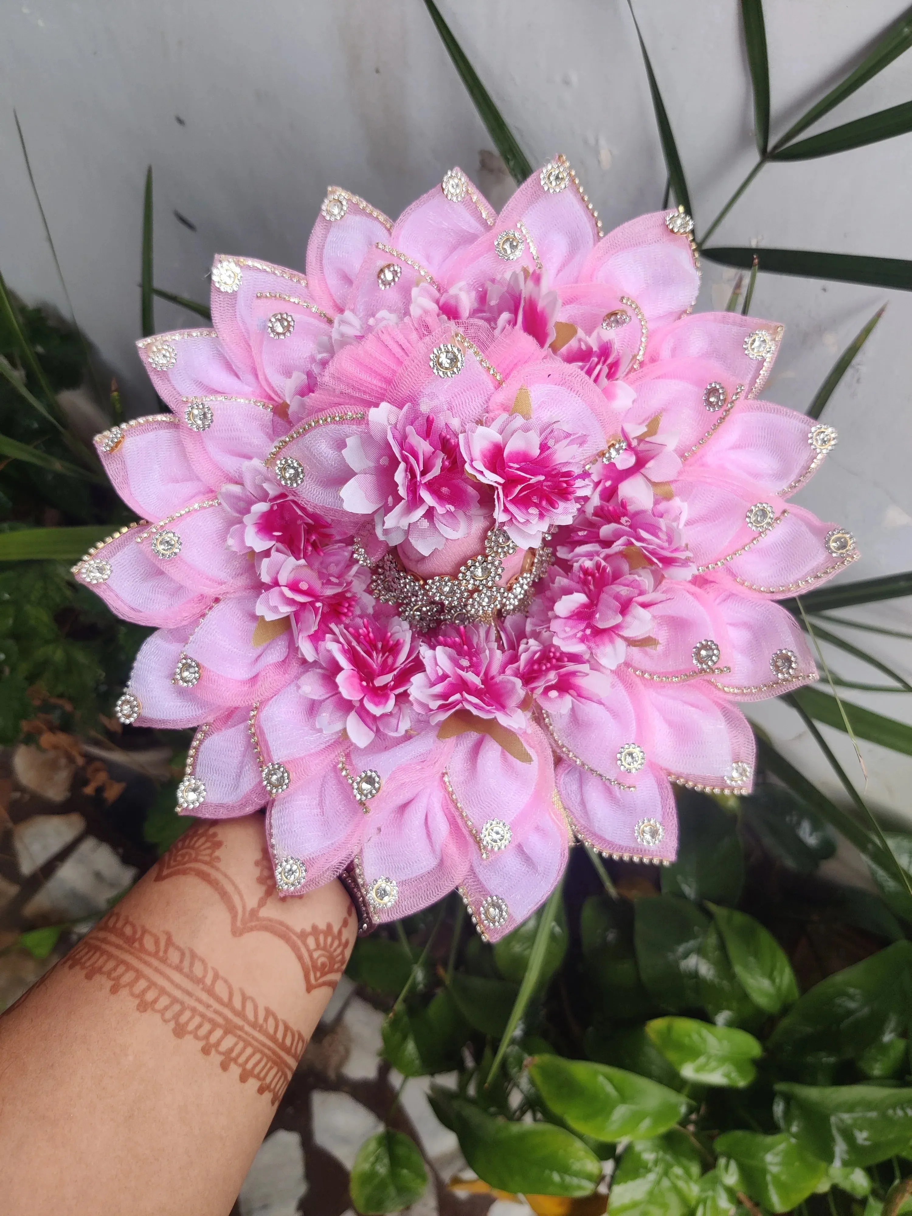 Diwali special baby pink flower laddu gopal dress with pagdi and choli