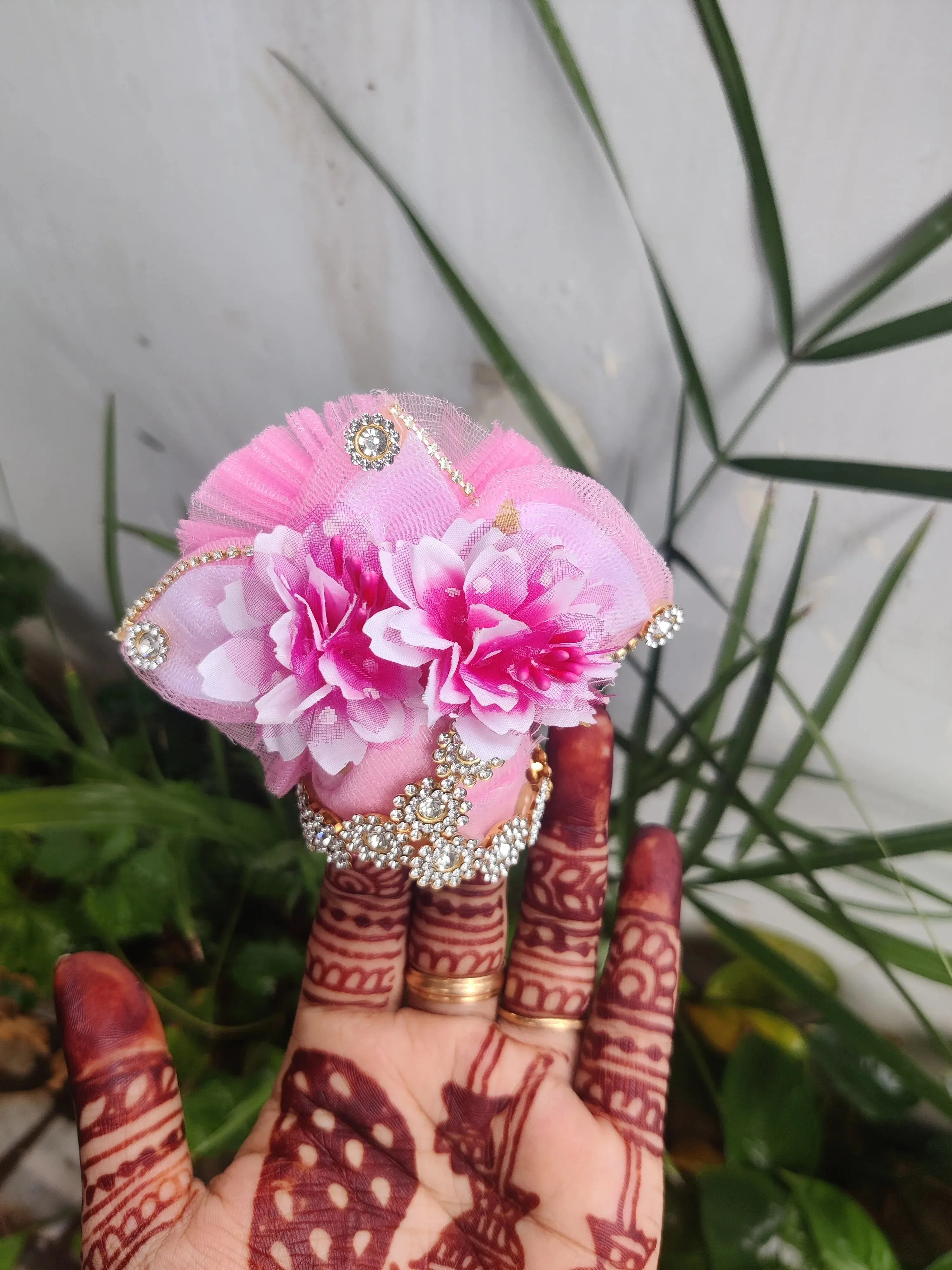 Diwali special baby pink flower laddu gopal dress with pagdi and choli