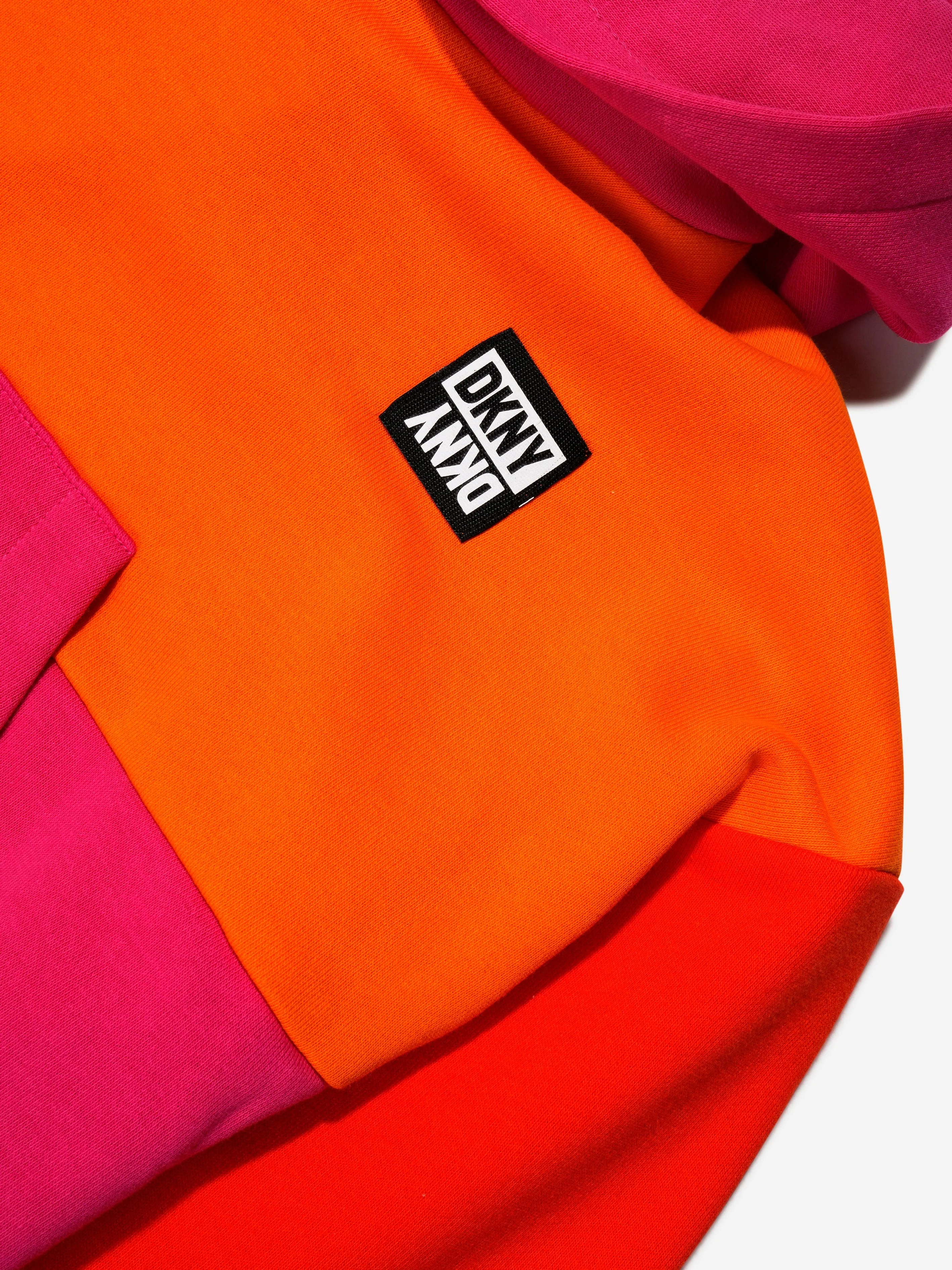 DKNY Girls Colourblock Cropped Hoodie In Orange