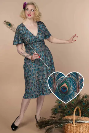 Donna Peacock Feather Crossover Bust Dress