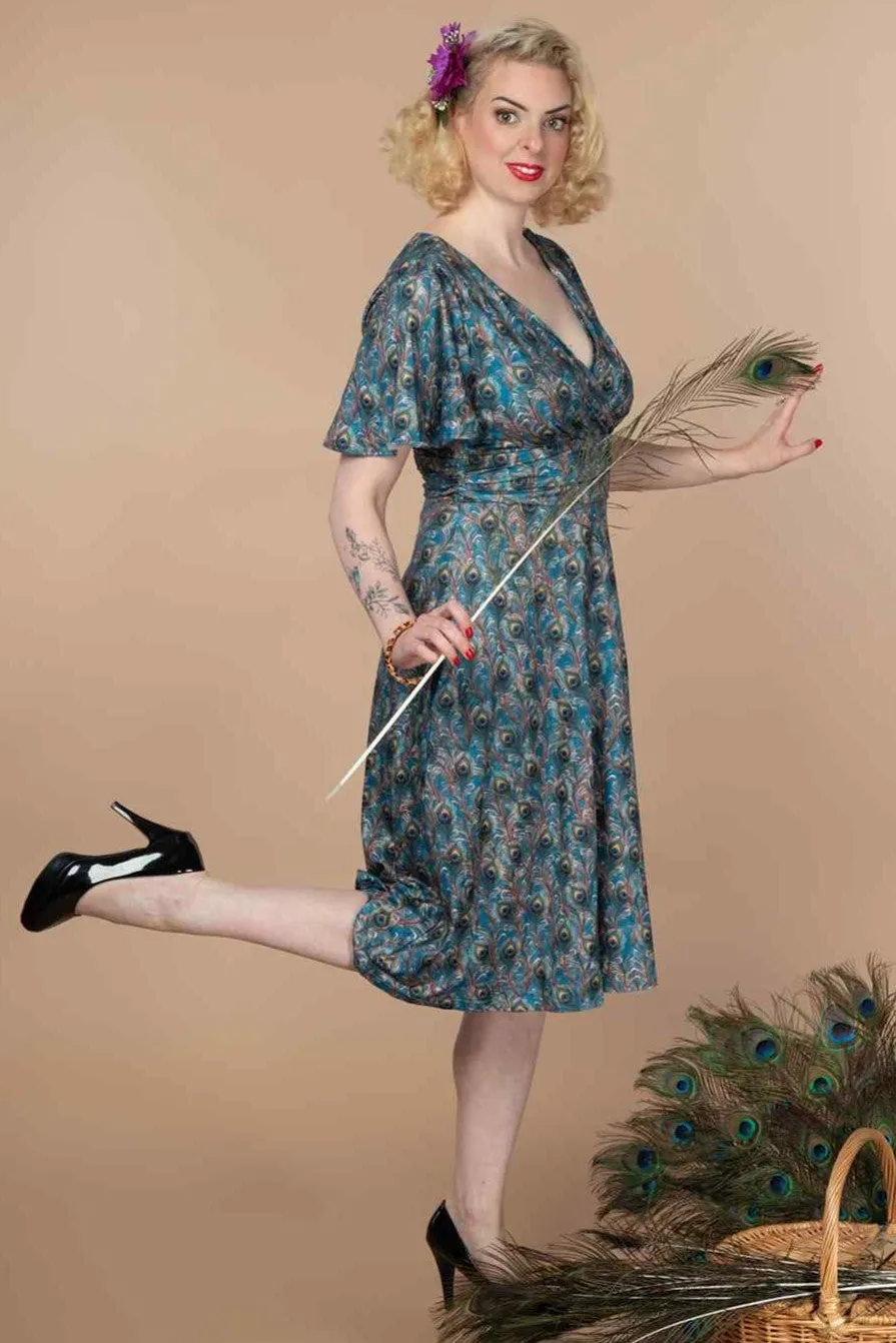 Donna Peacock Feather Crossover Bust Dress