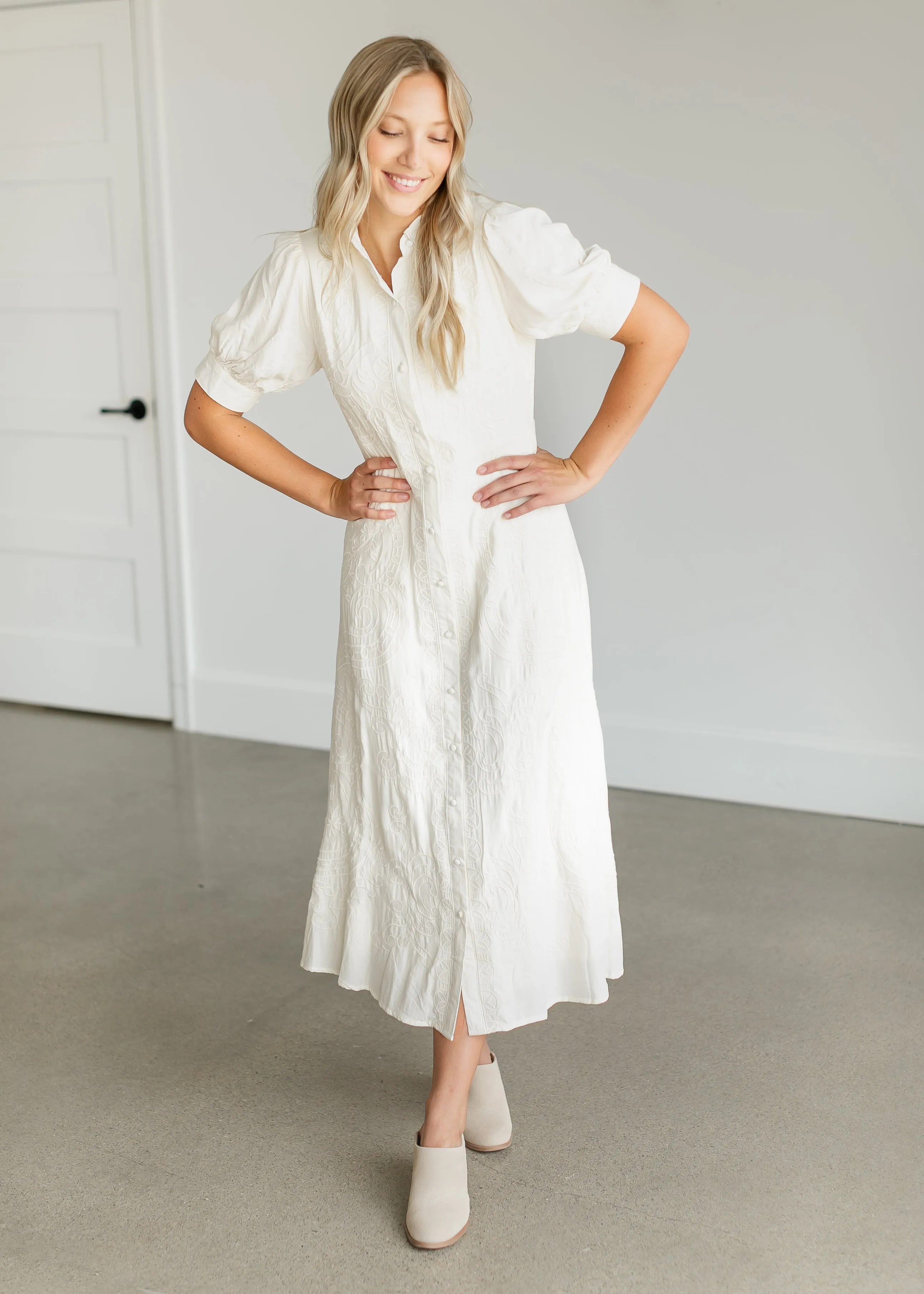 Embroidered Button Up Maxi Shirtdress - FINAL SALE