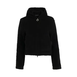 Fake Fur Heart Zip Up Hoodie in Black