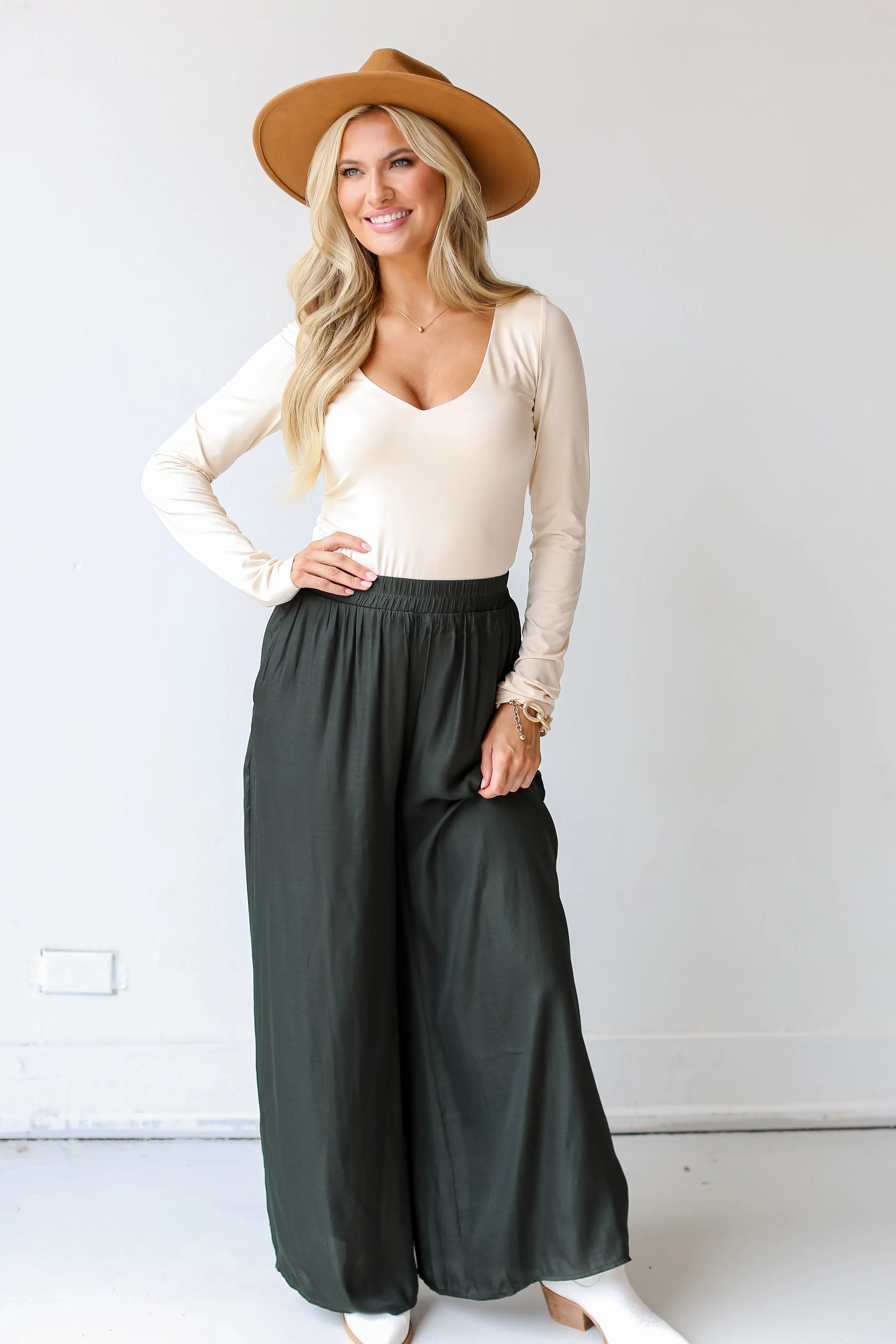 FINAL SALE - Chic Influence Satin Wide Leg Pants