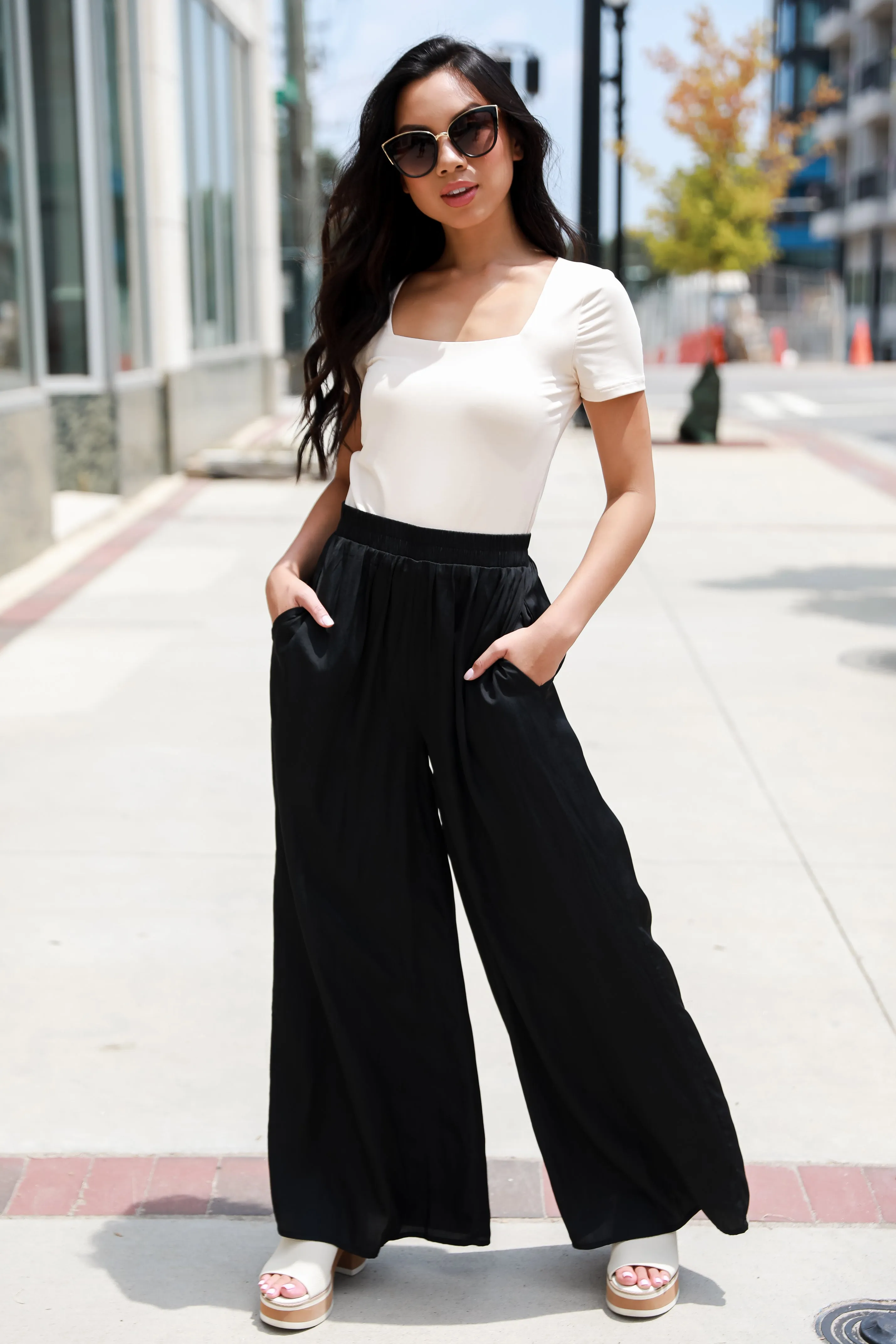 FINAL SALE - Chic Influence Satin Wide Leg Pants