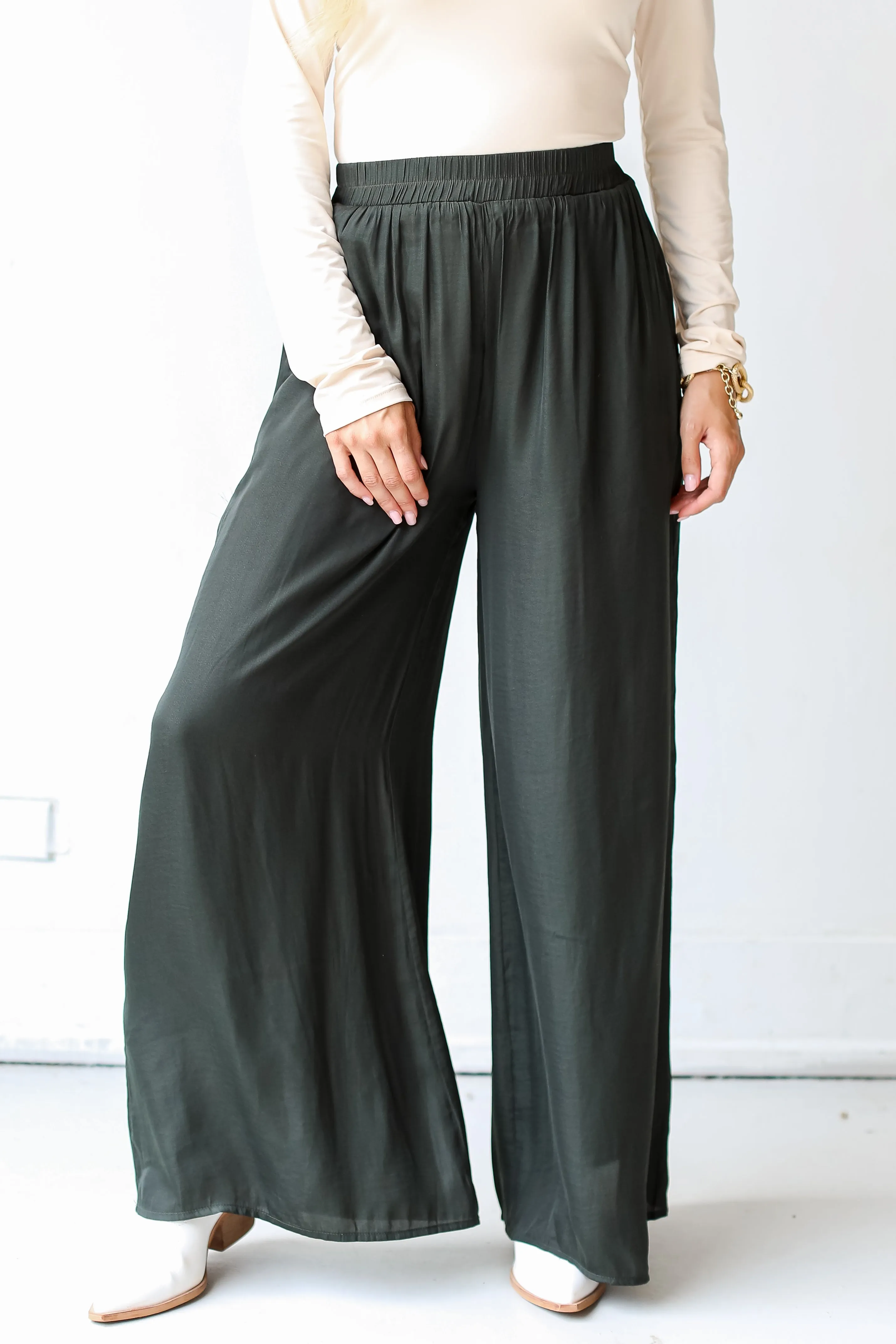 FINAL SALE - Chic Influence Satin Wide Leg Pants