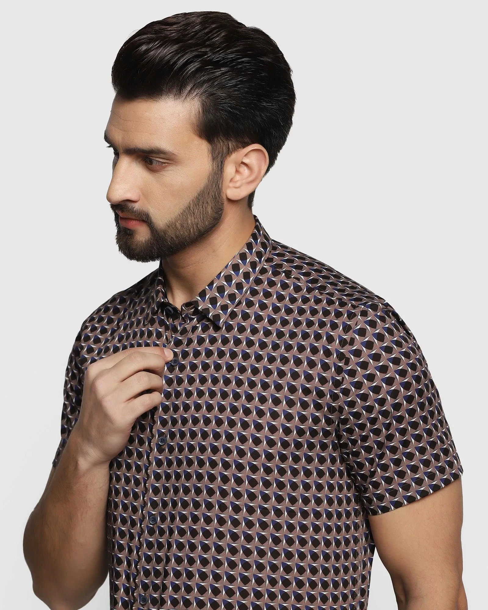 Formal Half Sleeve Beige Printed Shirt - Eloy