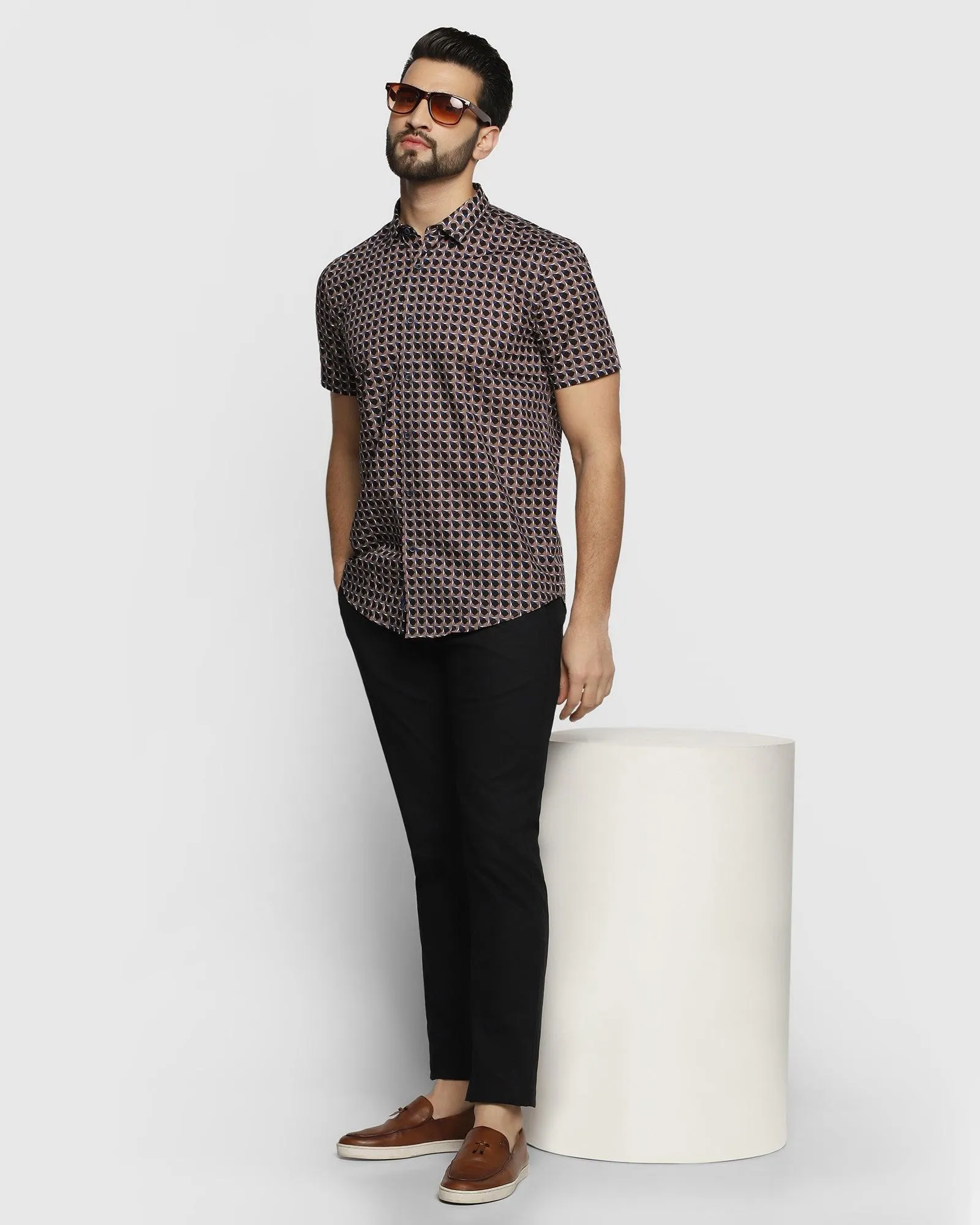 Formal Half Sleeve Beige Printed Shirt - Eloy