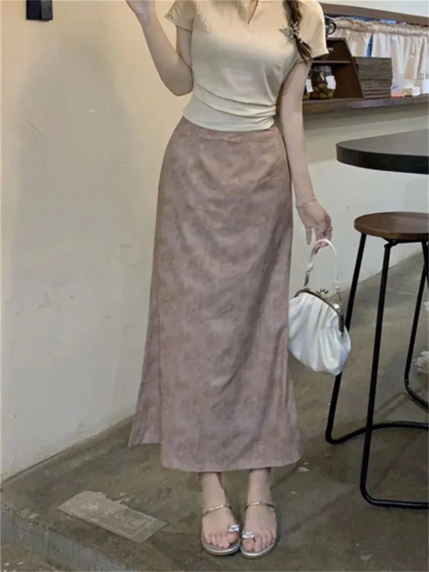 Girlary High Waist Gentle Long Skirts Slim-Fit Office Wear Lady Florals Vintage Autumn Chic New Bodycon Printed Work Wear